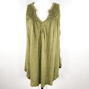We The Free  Olive Green Boho Sleeveless Tunic Top Linen Cotton
